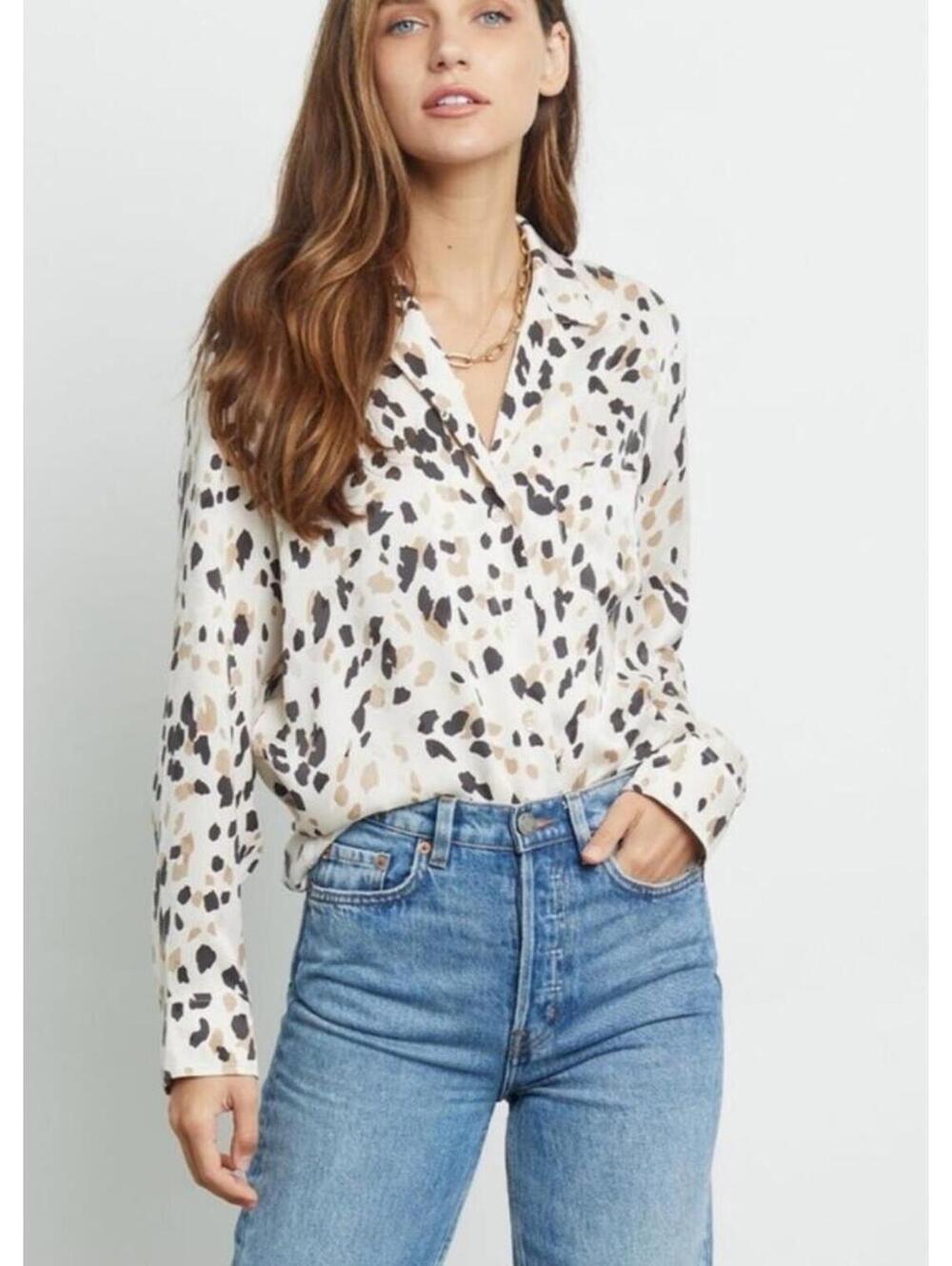 NWOT Rails Rebel Abstract Silk Button Down Leopard Cheetah top XS